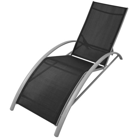 Lot de deux chaises longues transat avec table aluminium noir helloshop26 02_0011910