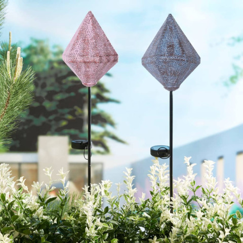 Lampe solaire à led sur piquet de jardin tyana rose