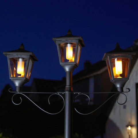 Lampadaire led solaire de jardin avec 3 lampes brooklyn noir
