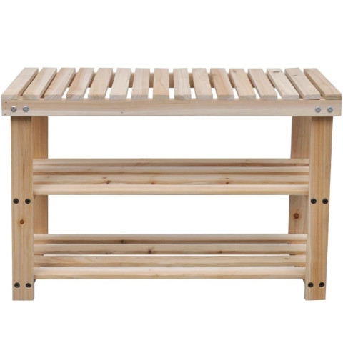 Étagère à chaussures 2 en 1 avec dessus banc naturel 2 pcs bois massif