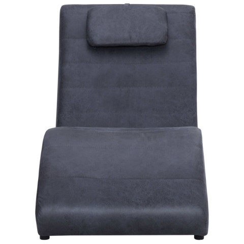 Chaise longue avec oreiller gris similicuir daim