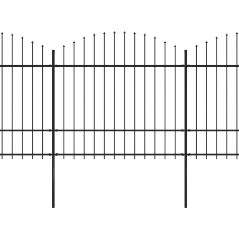 Clôture de jardin à dessus en lance acier (1,5-1,75)x11,9m noir