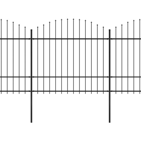 Clôture de jardin à dessus en lance acier (1,5-1,75)x15,3m noir