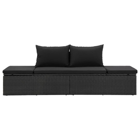 Chaise longue avec coussins résine tressée noir