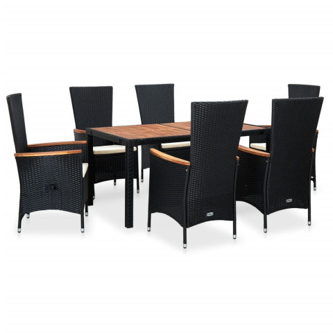 Mobilier à dîner d'extérieur 7pcs résine tressée et acacia noir