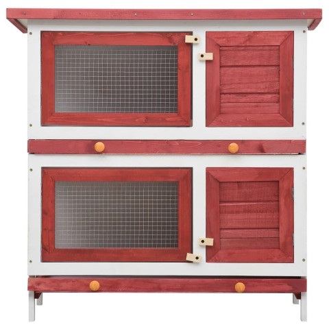 Clapier cage d'extérieur 4 portes 90 x 45 x 90 cm rouge bois 