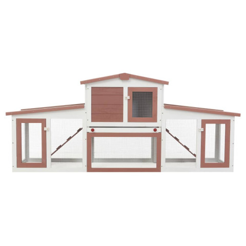 Clapier cage large d'extérieur 204 x 45 x 85 cm bois marron et blanc  02_0000607