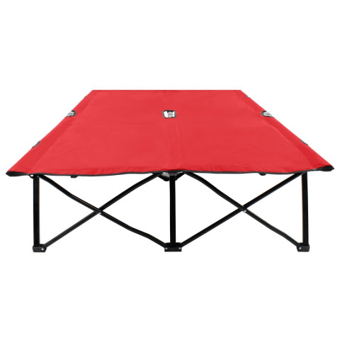 Lit de camp double de camping meuble d'extérieur pliable 2 places rouge acier helloshop26 02_0012793