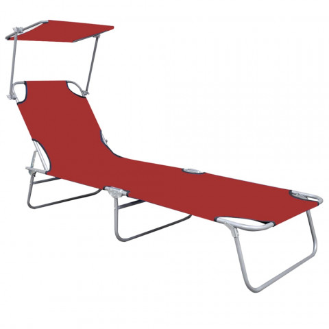Chaise longue pliable avec auvent rouge aluminium