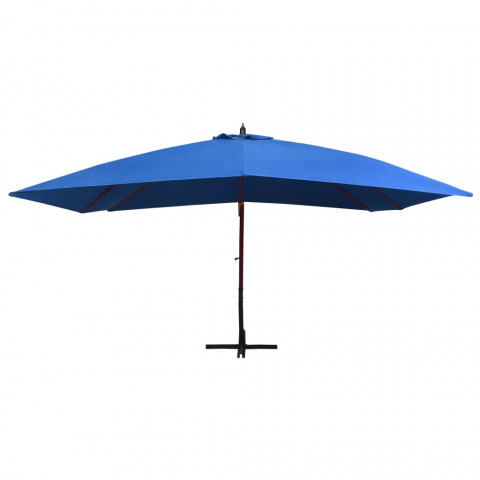 Parasol suspendu avec mât en bois 400x300 cm Bleu