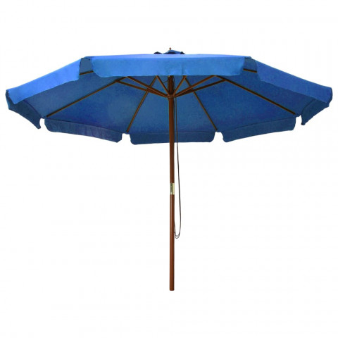 Parasol avec mât en bois 330 cm Bleu azuré