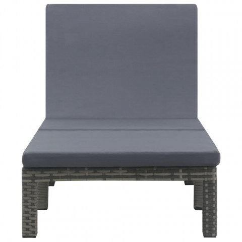 Chaise longue avec coussin résine tressée anthracite