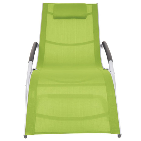 Transat chaise longue bain de soleil lit de jardin terrasse avec oreiller aluminium et textilène - Couleur au choix