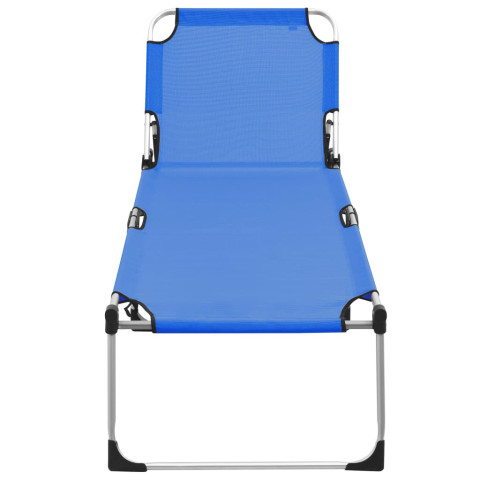 Transat chaise longue bain de soleil lit de jardin terrasse meuble d'extérieur pliable extra haute pour seniors aluminium bleu helloshop26 02_0012872