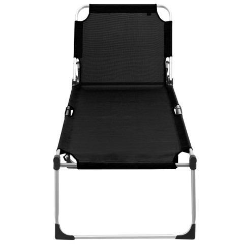 Transat chaise longue bain de soleil lit de jardin terrasse meuble d'extérieur pliable extra haute pour seniors aluminium noir helloshop26 02_0012873