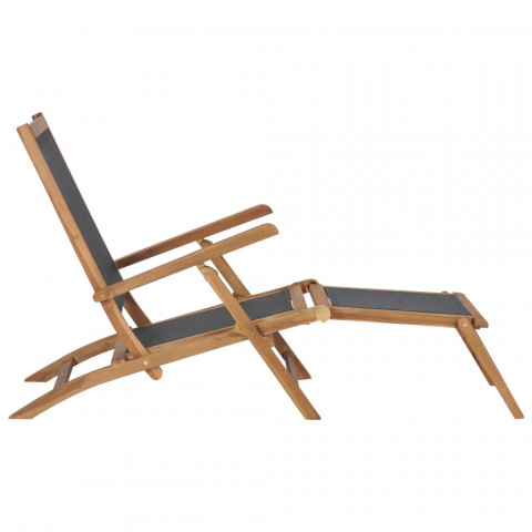 Chaise de terrasse avec repose-pied bois de teck solide noir