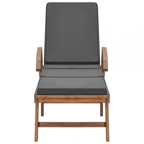 Chaise longue avec coussin bois de teck solide gris foncé