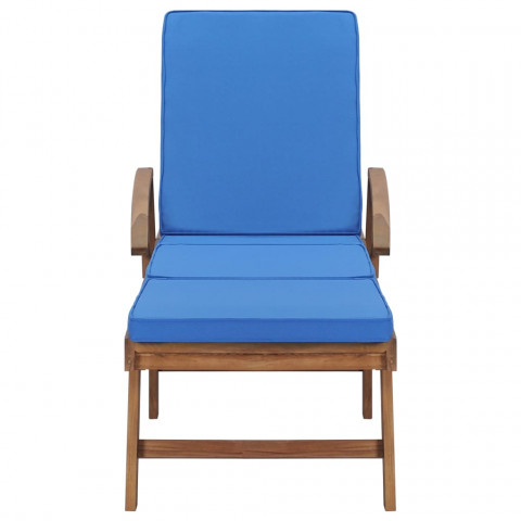 Chaise longue avec coussin bois de teck solide bleu
