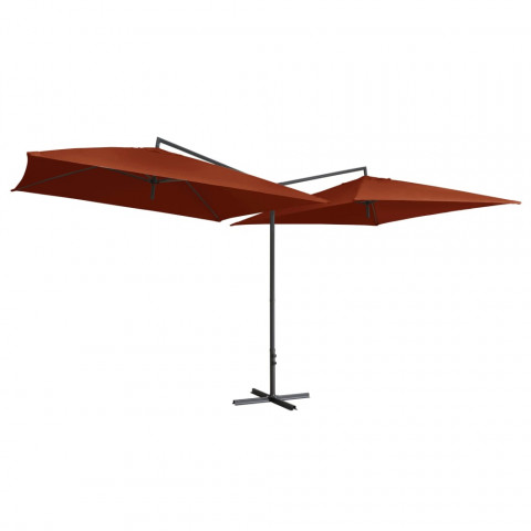 Parasol double avec mât en acier 250 x 250 cm Terre cuite