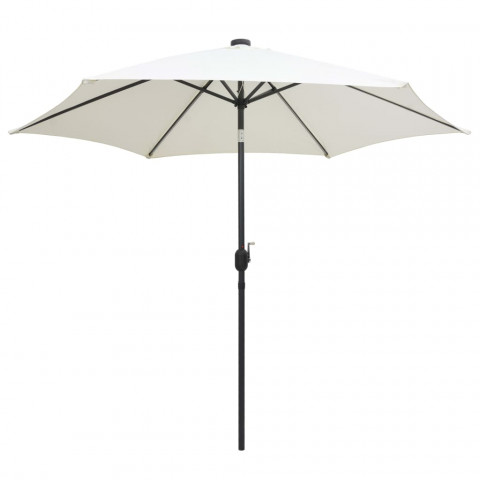 Parasol avec LED et mât en aluminium 300 cm Blanc sable