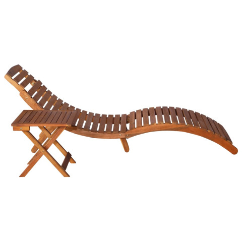 Transat chaise longue bain de soleil lit de jardin terrasse meuble d'extérieur avec table bois d'acacia massif marron helloshop26 02_0012602