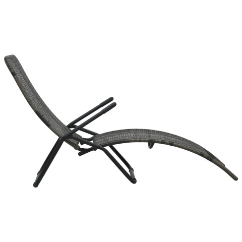 Transat chaise longue bain de soleil lit de jardin terrasse meuble d'extérieur pliable résine tressée gris helloshop26 02_0012885