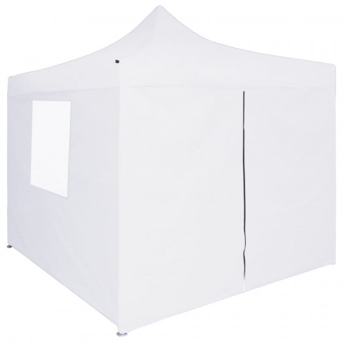 Tente de réception pliable avec 4 parois 3x3 m Acier Blanc