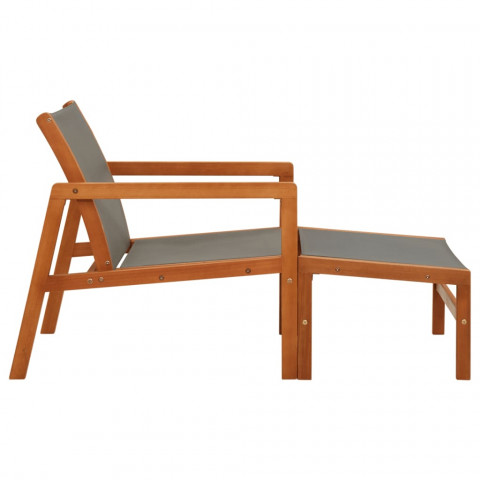 Chaise de jardin et repose-pied gris eucalyptus et textilène