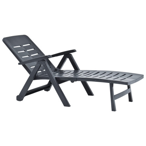 Transat chaise longue bain de soleil lit de jardin terrasse meuble d'extérieur pliable plastique anthracite helloshop26 02_0012879