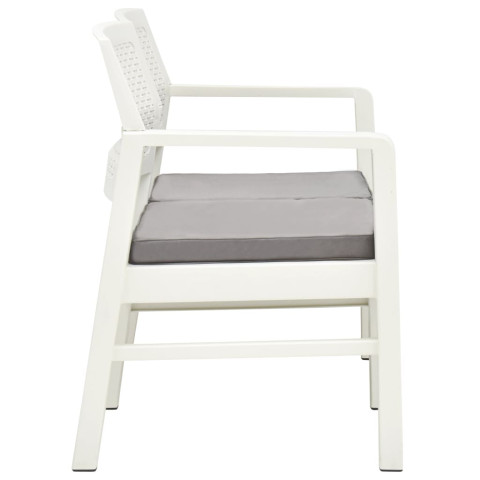 Banc de jardin meuble de patio d'extérieur terrasse à 2 places et coussins 120 cm plastique blanc helloshop26 02_0011782