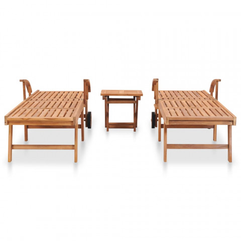 Chaises longues 2 pcs avec Table bois de teck solide