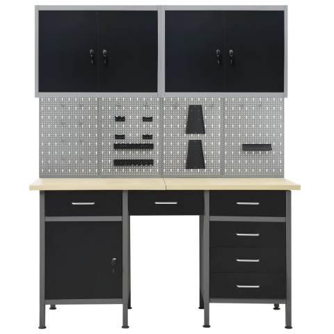 Établi avec 4 panneaux muraux et 2 armoires table de travail poste de travail stockage rangement d'outils établi d'atelier garage