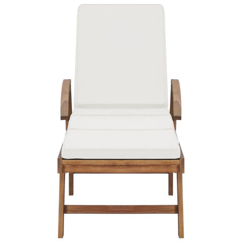 Lot de 2 transats chaise longue bain de soleil lit de jardin terrasse meuble d'extérieur avec coussins bois de teck solide crème helloshop26 02_0012154