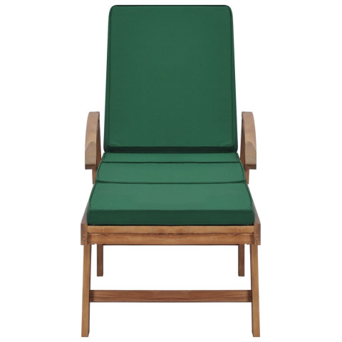 Lot de 2 transats chaise longue bain de soleil lit de jardin terrasse meuble d'extérieur avec coussins bois de teck solide vert helloshop26 02_0012156