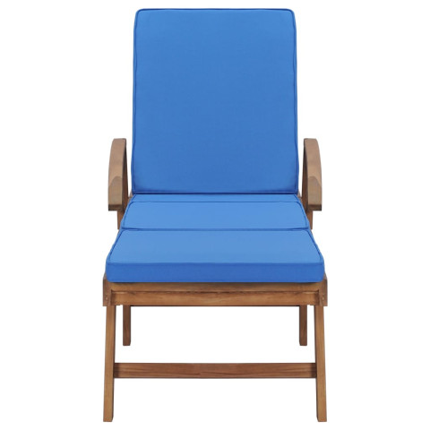 Lot de 2 transats chaise longue bain de soleil lit de jardin terrasse meuble d'extérieur avec coussins bois de teck solide bleu helloshop26 02_0012153