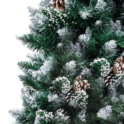 Sapin de Noël avec pommes de pin et neige blanche 150 cm