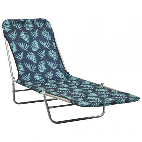 Chaises longues pliables 2 pcs acier et tissu motif de feuilles