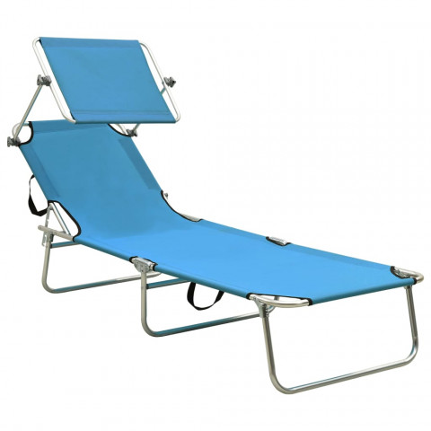 Chaise longue pliable avec auvent bleu aluminium