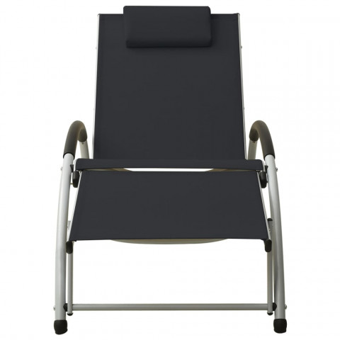 Chaise longue avec oreiller textilène noir