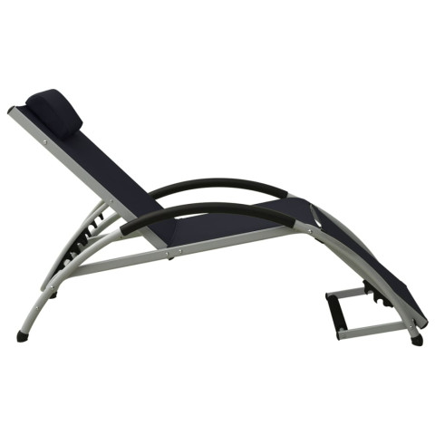 Transat chaise longue bain de soleil lit de jardin terrasse meuble d'extérieur avec oreiller textilène noir helloshop26 02_0012563