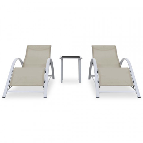 Chaises longues 2 pcs avec table aluminium crème