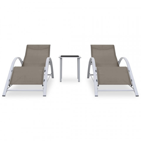 Chaises longues 2 pcs avec table aluminium taupe