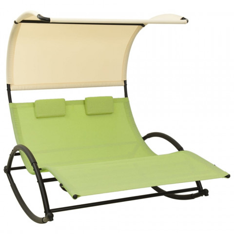 Chaise longue double avec auvent textilène - Couleur au choix