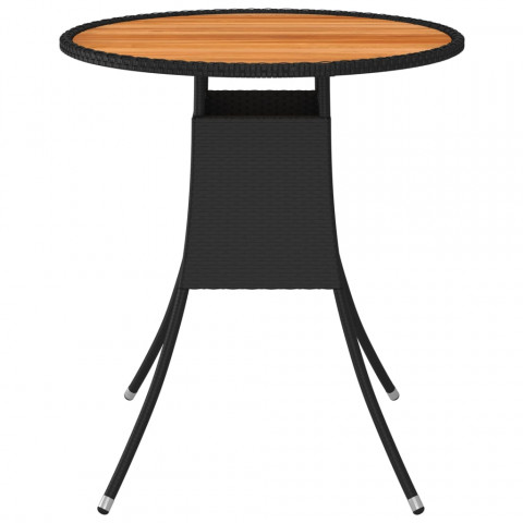 Table à dîner de jardin noir Ø 70 cm résine tressée et acacia