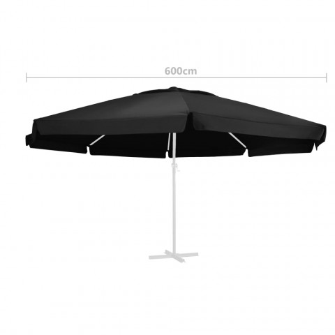Tissu de remplacement pour parasol d'extérieur noir 600 cm