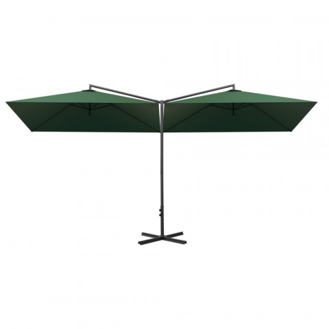 Parasol double avec mât en acier vert 600x300 cm