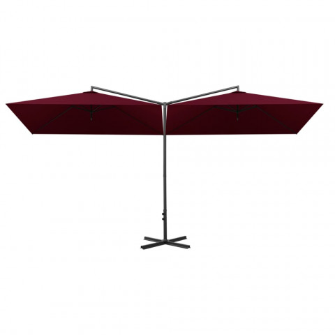 Parasol double avec mât en acier rouge bordeaux 600x300 cm