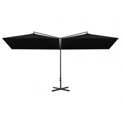 Parasol double avec mât en acier noir 600x300 cm