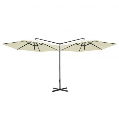 Parasol double avec mât en acier sable 600 cm