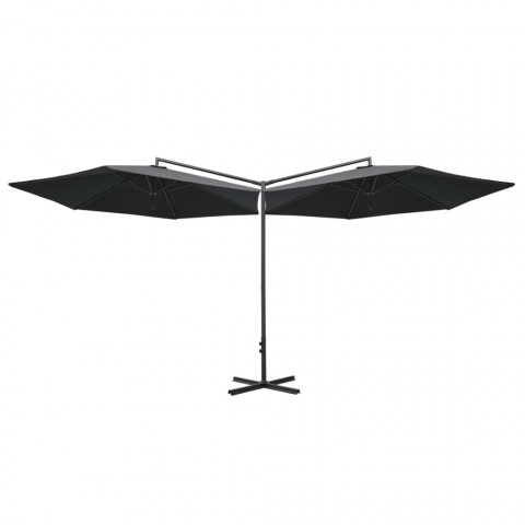 Parasol double avec mât en acier anthracite 600 cm